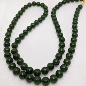 Dark Green Jade Bead 30" Necklace
